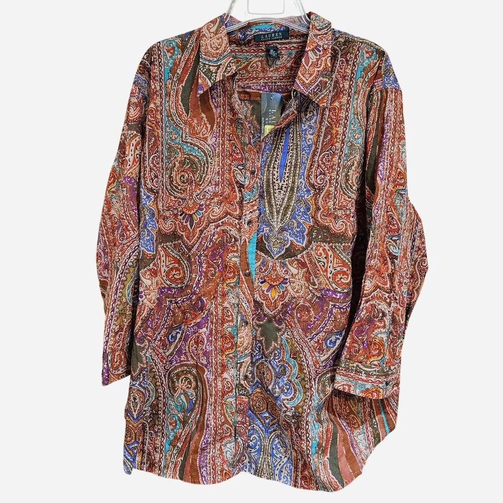 vintage boho whimsical paisley Lauren Ralph Lauren shirt plus size
